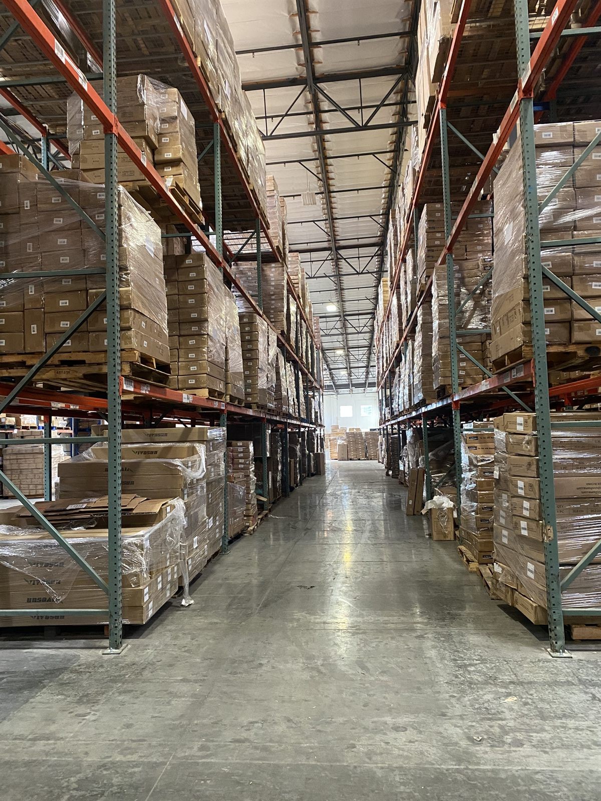 Warehouse aisle and racking inside Broadi's Los Angeles warehouse